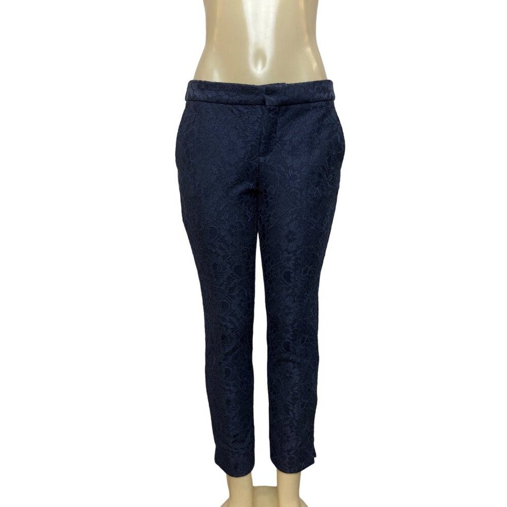 Banana Republic Women's Dark Blue Flower Print Pants With Outer Pockets Sz 2